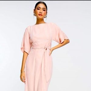 ASOS Closet London metallic stripe pencil midi dress in stone